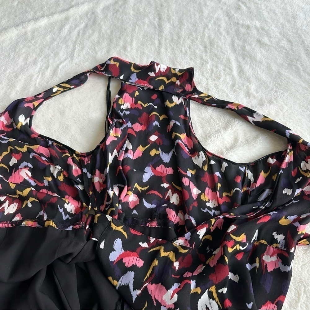 A.L.C Roslyn Silk Print Black Pink V-neck Sleeveless Midi Dress M (10) - Picture 9 of 13